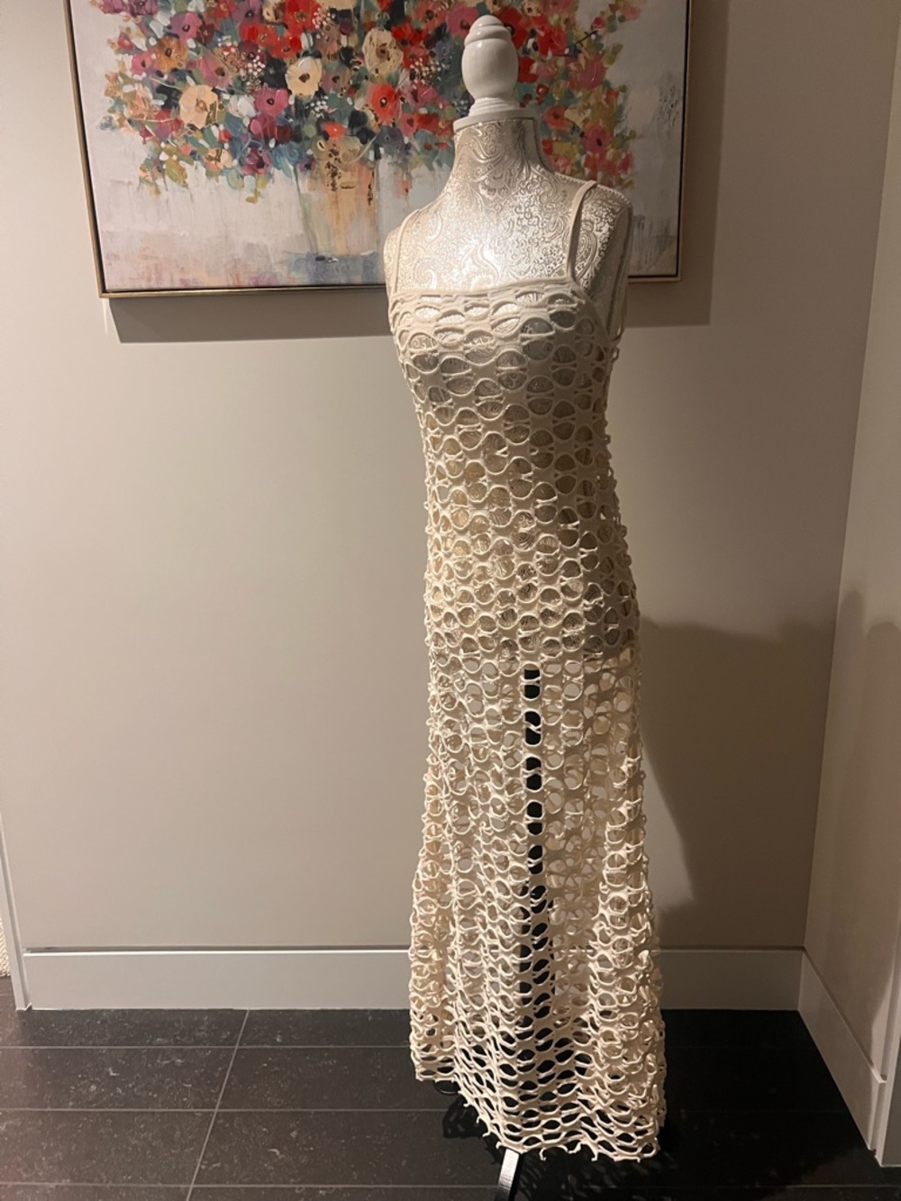 Zara Off-White Crochet Maxi Dress